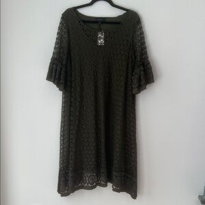 Lane Bryant Olive and Taupe Lace Overlay Dress